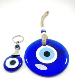 Resim Nazar Boncuğu Duvar Dekoru 9 Cm + Anahtarlık El Yapımı Cam Dekora 