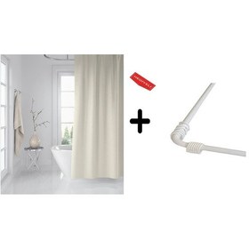 Resim Banyo Perdesi Krem 1x180x200, Perde Borusu Askı Aparatı Köşe Boru Beyaz Hediyeli, Duş Perdesi Seti Çok Renkli 