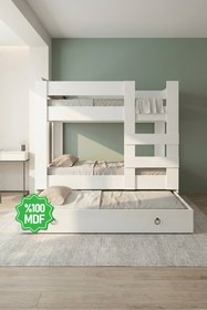 Resim Herseycik Ninnimo Genç Beyaz Mdf 90x190 Yatak Uyumlu Yavrulu Ranza R20-1 