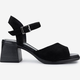 Resim Valmenti Kadın Hakiki Deri Siyah Süet Topuklu Sandalet 838 481 Bn Sndlt Y25 Sıyah Suet Siyah Süet 