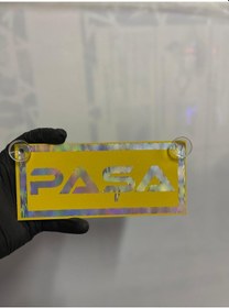 Resim Sarı Renk Üzeri Hologram Renk Paşa Yazılı Vantuzlu Cam Süsü 