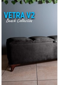 Resim Vetra V2 Antrasit Sandıklı Puf - Dilimli Model 140cm Ceviz Ayaklı Sandıklı Puf Koltuk 