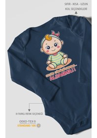 Resim Sakin Görünüyorum Aldanma V2 Baskılı Bebek Zıbını Çıtçıtlı Body %100 Pamuk Uzun Kol Lacivert 