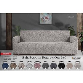 Resim Strech Stil Jakarlı Koltuk Örtüsü - Naturel Antrasit 