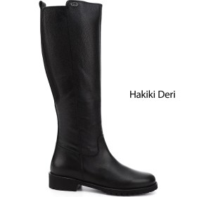 Resim Gönderi(r) Kadın Siyah Floter Fermuarlı Kauçuk Taban Hakiki Deri Çizme 