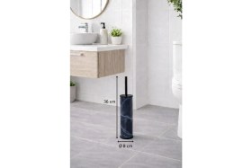 Resim Sas Haus Lacivert Mermer Desenli 2'li Banyo Seti - Metal Çöp Kovası 3 Lt ve Wc Fırçası Takımı 