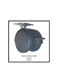Resim Frenli Tablalı Mobilya Tekerleği, 50 Mm 4 Adet , Ofis Koltuk, Dolap, Etejer, 360 Derece Döner Siyah 
