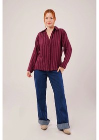 Resim Düğmeli Ve Çizgi Detaylı Bordo Gömlek Bordo 