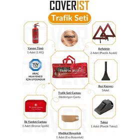 Resim Trafik Ve İlk Yardım Seti - Muayene Uyumlu 1 Kg Araç Yangın Tüpü - 2 Adet Reflektör - Bronze Pack 