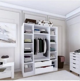 Resim 140 Cm Mat Beyaz 4 Kapılı 2 Çekmeceli Elbise Dolabı - Gardırop Beyaz 