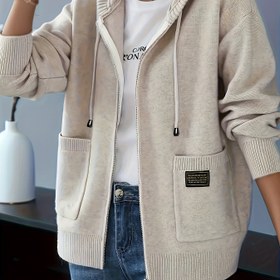 Resim Kadın Şık Kapüşonlu Hırka Ceket - Ayarlanabilir Kapüşonlu ve Dar Kesim Yakalı, Tam Fermuarlı Ön Kapanışlı, Uzun Kollu Günlükten Formale Dış Giyim, Sonbahar/Kış Katmanlı Düz Renk (Göğüs Cepleri Yok, Kemer Yok), Kadınlar için Hırka 