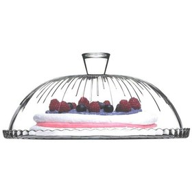 Resim Pasabache Cam Kek Cam Cloche Kek Standı Pasta Kubbe Plaka Kapağı 32 Cm Desen Açık Bej 
