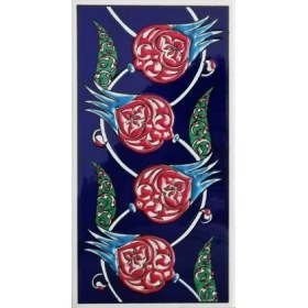 Resim Armada Çini 10x20 Cm ED 209 Kobalt Nar çiçekli El dekoru Çini Karo 