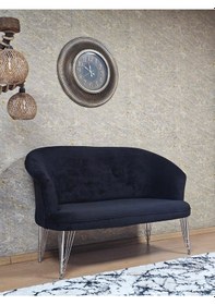 Resim Zafir İkili Teddy Krom Kaplama Telli Ayak Çay Seti Koltuk İkili Berjer , Balkon, Salon, Ofis Siyah 