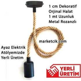 Resim Dekoratif Metal Rozanslı 1Cm Halat Sarkıt E27 Duylu 