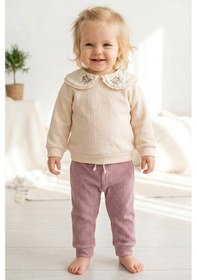 Resim Bebe Yaka Çiçek İşlemeli 2'li Kız Bebek Takım Set Gülkurusu 