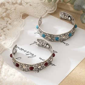 Resim Bohemian tarzı çiçek desenli retro minimalist metal açık bilezik, kadınların günlük kullanımına uygun 