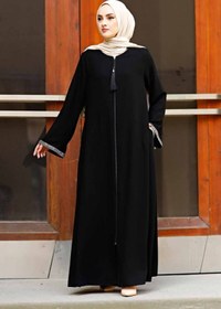 Resim ISTANBUL STYLES Taş kollu Ferace Uzun Kollu Yere Kadar Fermuar Yere Kadar Türkiye İslami Moda 