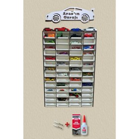 Resim ERSOY HOME Eğimli Dekoratif Duvar Araba Rafı - 56 ARAÇLIK ( HIZLI YAPIŞTIRICI HEDİYE ) 