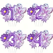 Resim Mor Doğum Günü Temalı Parti için 7 Parça Mor Kelebek Balon Seti ve Ayçiçeği Süslemeleri 