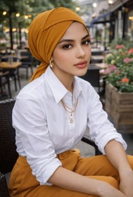 Resim Aişe tesettür Hardal Çapraz Bone 