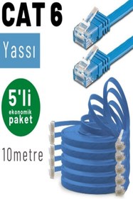 Resim IRENIS Cat6 Yassı Ethernet Network Lan Internet Kablosu Mavi 5 Adet 10 Metre 