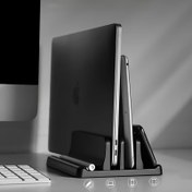 Resim Laptop Stand Holder Holder Dikey Depolama Rafı Macbook IPad Tablet Masaüstü Metal Taban Notebook Stand Holder Bilgisayar Rafı Tutucu için Uygun 