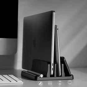 Resim Laptop Stand Holder Holder Dikey Depolama Rafı Macbook IPad Tablet Masaüstü Metal Taban Notebook Stand Holder Bilgisayar Rafı Tutucu için Uygun 