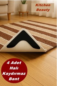 Resim Kitchen Beauty 4 Adet Halı Kaydırma Önleyici Bant ,Köşeli Çift Taraflı Halı Yapıştırıcı ,Yeni Model,Yıkanabilir 