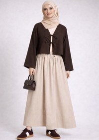 Resim CNG MODA Önü Bağlamalı 2 Bağcıklı Kimono Gömlek Modern Tesettür Şık Yeni Sezon Etek Üstü Kimono 
