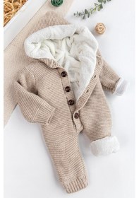 Resim Babymod Triko Örme Welsoft Astarlı Kapüşonlu Kışlık Bebek Tulum Bej 