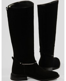 Resim Kadın Süet Çizme Tokalı Kalın Topuklu Siyah Miretta Siyah 