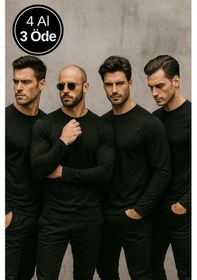 Resim Erkek Siyah 4'lü Paket Basic Uzun Kollu Tişört Sporcu Body T-shirt Siyah 