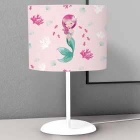 Resim instababyrooms Pembe Denizkızı Desenli Çocuk Odası Dijital Baskılı Çocuk Odası Masaüstü Abajur Avize 
