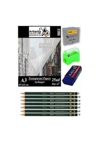 Resim Aydınger Kağıdı A3 83 Gr 25'li 1 Paket Eskiz Kağıdı Fatih Dereceli Kalem Hamur Silgi Sınav Silgisi Kalemtraş 