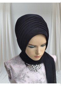 Resim Siyah Esnek Kumaş Tek Tek Hazır Türban Hazır Duvak Hazır Şal Model 