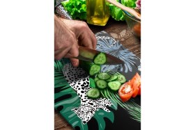 Resim Feyza Design Vintage Leopar Desenli Cam Kesme ve Sunum Tahtası 20X30 cm 