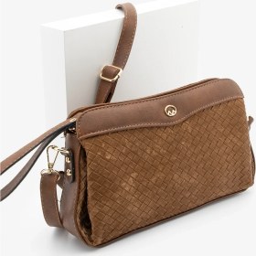 Resim Marjin Kadın Fermuarlı İç Cepli Clutch Çapraz Askılı El ve Omuz Çantası Faris Taba 