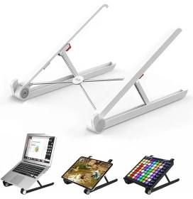 Resim Leaf Shop Saıjı X1 Laptop Sehpası, Katlanabilir, Tablet Sehpası, Alüminyum Alaşım, Online Sınıf Çalışması, Duruşu Iyileştirme, Isı Dağılımı Macbook, iPad ve 10-15,6 Inç Olan Tüm Cihazlar ile Uyumlu. Beyaz 