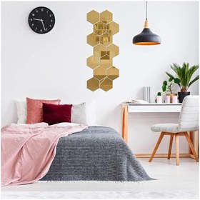 Resim Numa Concept Altıgen Bal Peteği 12'li Aynalı Gold Pleksi Duvar Dekorasyon Lazer Kesim 10x10 Cm 