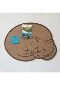 Resim Kedi Şekilli Jüt Kumaş Kaplı Arkası Yapışkanlı Duvar Panosu 42 x 56 CM 