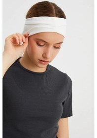 Resim Kadın Çift Taraflı Kullanım Alternatifli Pamuklu Penye Kaymaz Hafif Spor Saç Bandı Bandana - Tek Ebat / Beyaz Beyaz 