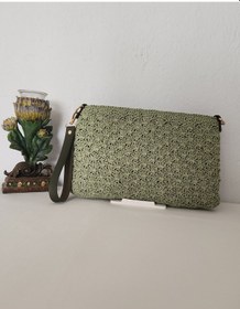 Resim Shell Stitch Model, Suni Deri Astarlı, Kağıt İp, Clutch Çanta 