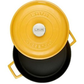 Resim Metal Spring Serisi - Döküm Çok Amaçlı Tencere, Yuvarlak, 28 Cm, Mat, Parlak Siyah Taban, Sarı, Kubbe Kapak 