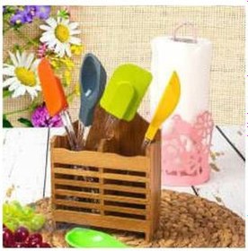 Resim Klasik İki Bölmeli Bambu Kaşıklık Çatal Kaşık Bıcak Rafı 