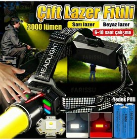 Resim 4 Pilli Set 3000 Lümen Çift Işık Sarı/beyaz Şarjlı Kafa Feneri - Sensörlü, Type-c Ve Yedek Pilli Siyah 