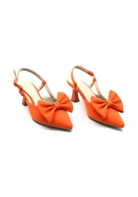 Resim Feles Kurdela Detaylı Arkası Açık Stiletto Kadın Topuklu Ayakkabı Turuncu 