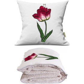 Resim Kırmızı Lale Tv Battaniyeli Opsiyonel Dekoratif Araç İçi Yastık Çok Renkli 