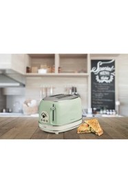Resim Esmo Home Ariete Vintage Ekmek Kızartma Makinesi 2 Dilim Yeşil 0155/14-810 Watt, Metal Gövde, 2 Dilim Kapasite, Buz Çözme, Isıtma, 6 Kızartma Ayarı, Kolay Temizlik, Çıkarılabilir Kırıntı Tepsisi 