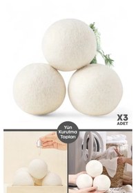 Resim Tilbe Home 3 Adet Çamaşır Yün Kurutma Topu Xxl Büyük Boy Doğal Yu Bej 